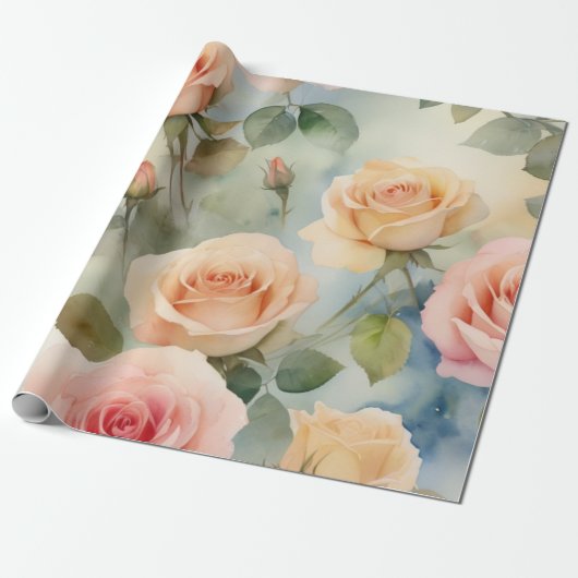 Roos met zachte waterverf cadeaupapier (Uitgerold)
