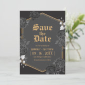 Roos met zwarte demper Save the Date bruiloft Kaart (Staand voorkant)