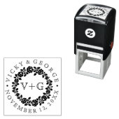 Roos met zwarte en witte florale bruiloft  zelfinktende stempel (In situ)