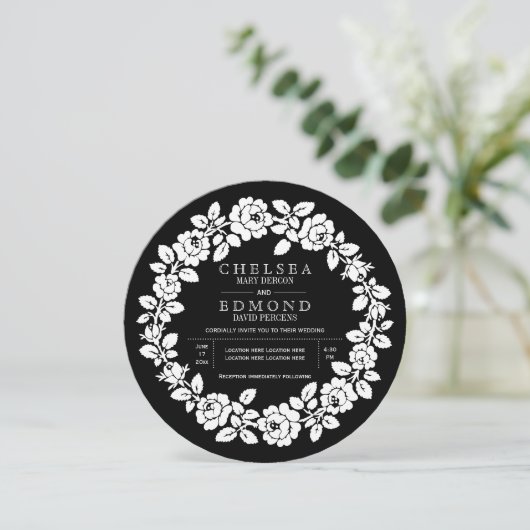 Roos met zwarte en witte, moderne bruiloft kaart (Staand voorkant)