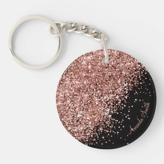 Roos met zwarte glitter  tekst sleutelhanger (Voorkant)