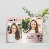 Roos metallic glitter 3 foto's Op 16-jarige leefti Kaart (Staand voorkant)