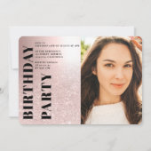 Roos metallic glitter 3 foto's Op 16-jarige leefti Kaart (Achterkant)