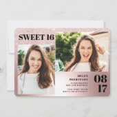 Roos metallic glitter 3 foto's Op 16-jarige leefti Kaart (Voorkant)