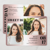 Roos metallisch vet 3 foto's Zoet 16 jaar Kaart (Voorkant / Achterkant)