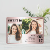 Roos metallisch vet 3 foto's Zoet 16 jaar Kaart (Staand voorkant)