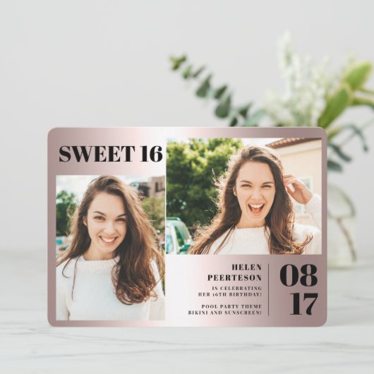 Roos metallisch vet 3 foto's Zoet 16 jaar Kaart (Staand voorkant)