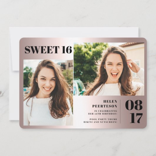 Roos metallisch vet 3 foto's Zoet 16 jaar Kaart (Voorkant)