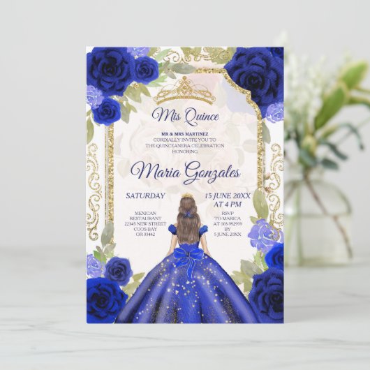 Roos Mexicaans meisje Charra Quinceanera Kaart (Staand voorkant)