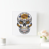 Roos Mexicaanse suikerschedeldag van de dood Vierkante Klok (Huis)