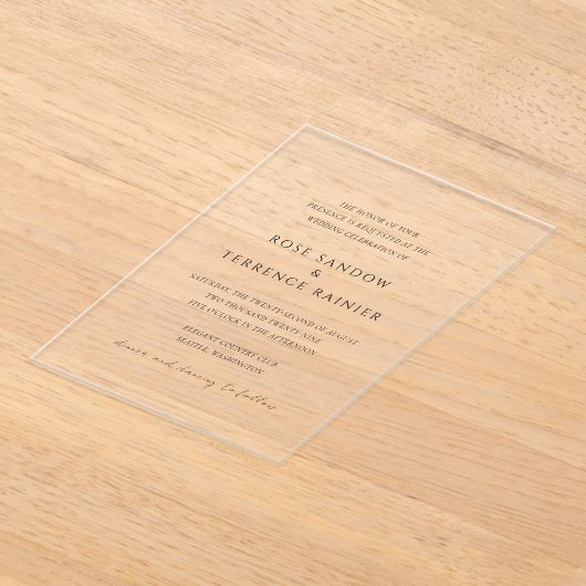 Roos Modern Classy Elegant Wedding Acryl Uitnodigingen (Laagn)
