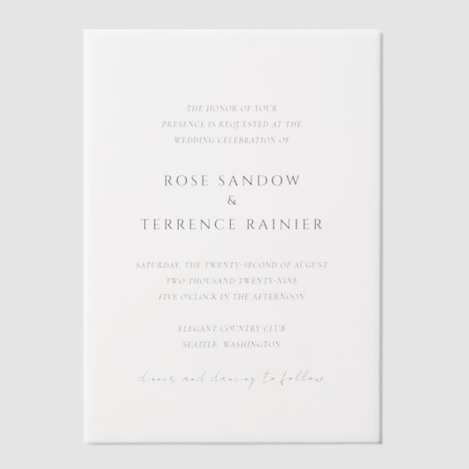 Roos Modern Classy Elegant Wedding Vellum Uitnodigingen (Voorkant)