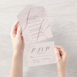 Roos Modern Minimalist Typografie Floral Wedding All In One Uitnodiging