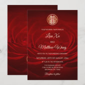 Roos Modern Rood Chinees Bruiloft Kaart (Voorkant / Achterkant)