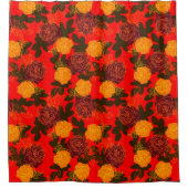 Roos modern vetgedrukt rood douchegordijn (Voorkant)