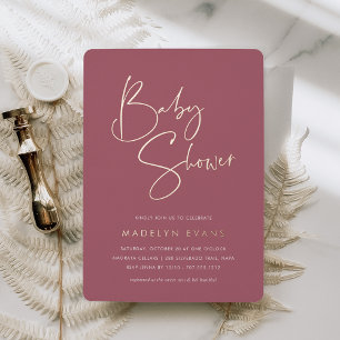 Roos Moderne Minimalistische Script Baby Shower Folie Uitnodiging