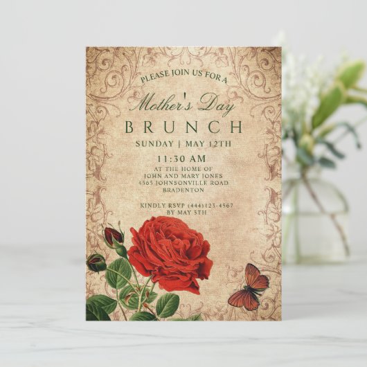 Roos Moederdag Kaart (Staand voorkant)