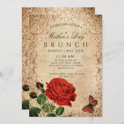 Roos Moederdag Kaart (Voorkant / Achterkant)