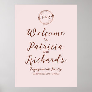 Roos Monogram Engagement Party Welkomstbord Poster