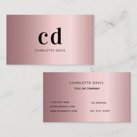 Roos monogram initialen minimalistisch roze stof visitekaartje (Voorkant / Achterkant)