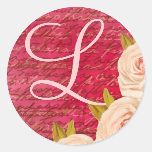 Roos Monogram L Bruiloft Seal Ronde Sticker (Voorkant)