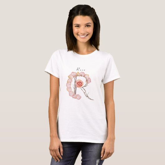Roos Monogram R T-shirt : Elegantie van de Natuur (Voorkant volledig)