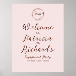 Roos Monogram Verloving Feest Welkom Bord Poster