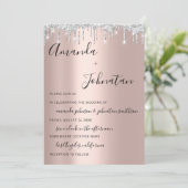 Roos monogram zwarte zilveren druppels kaart (Staand voorkant)