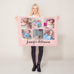 Roos Monogrammed Birth Stat kondiging Foto Fleece Deken