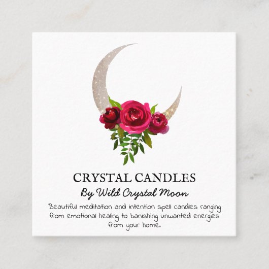 Roos Moon Crystal Candle Inention Spell Vierkante Visitekaartje (Voorkant)