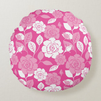 ROOS MOTIEF IN ROZE ROND KUSSEN