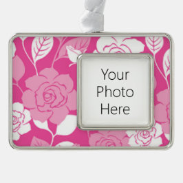 ROOS MOTIEF (ROZE) VERZILVERD OMLIJST ORNAMENT