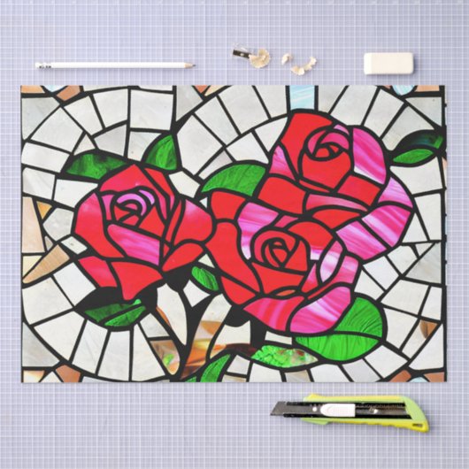 Roos Mozaïek Glas in lood ontkoppeling Tissuepapier (Craft)