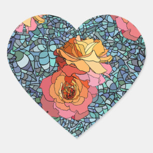 Roos Mozaïek Kleurrijk Romantisch Hart Sticker