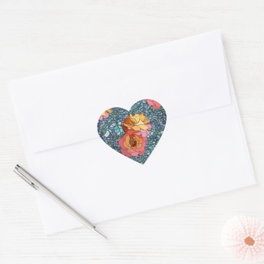 Roos Mozaïek Kleurrijk Romantisch Hart Sticker (Envelop)