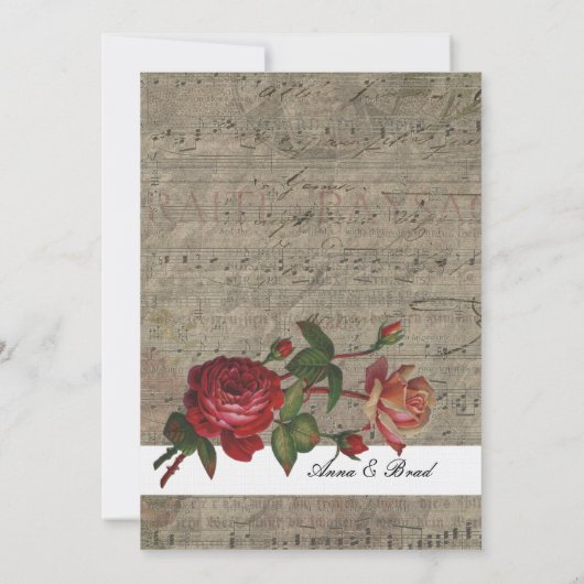  Roos Music Wedding Invitation Kaart (Achterkant)