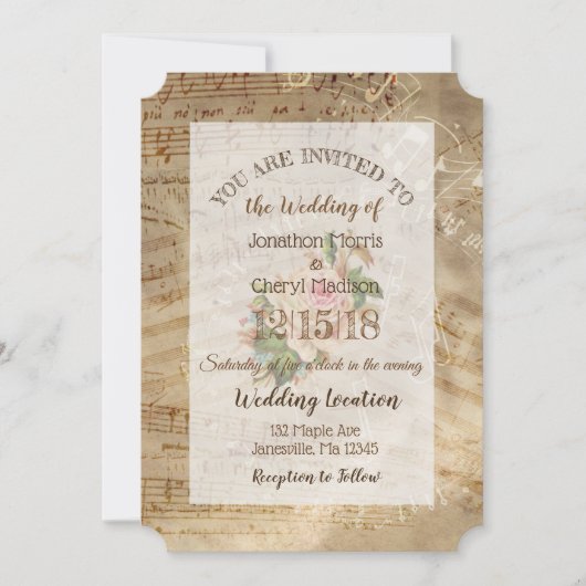  Roos Musical Notes Wedding Kaart (Voorkant)