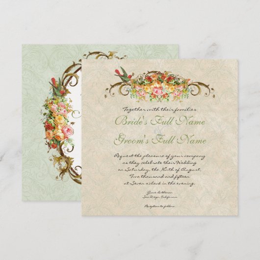  Roos n vogeltjes, bruiloft uitnodiging (Voorkant / Achterkant)