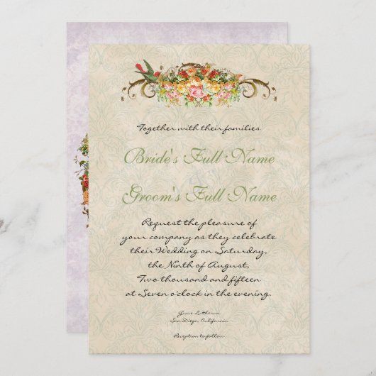 Roos n vogeltjes, bruiloft uitnodiging (Voorkant / Achterkant)