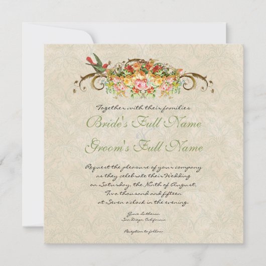  Roos n vogeltjes, bruiloft uitnodiging (Voorkant)