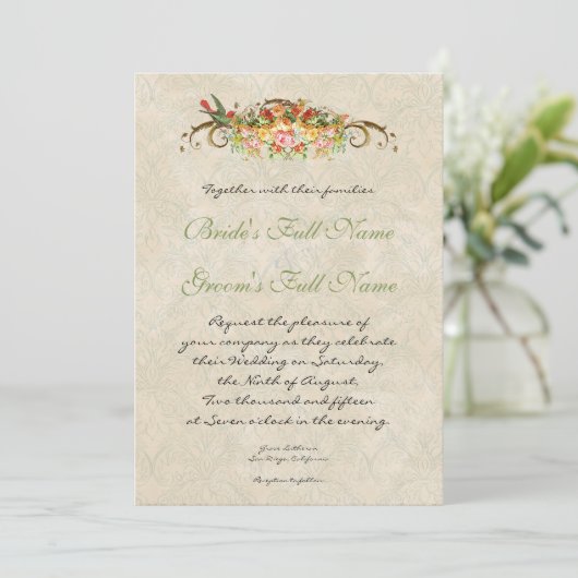  Roos n vogeltjes, bruiloft uitnodiging (Staand voorkant)