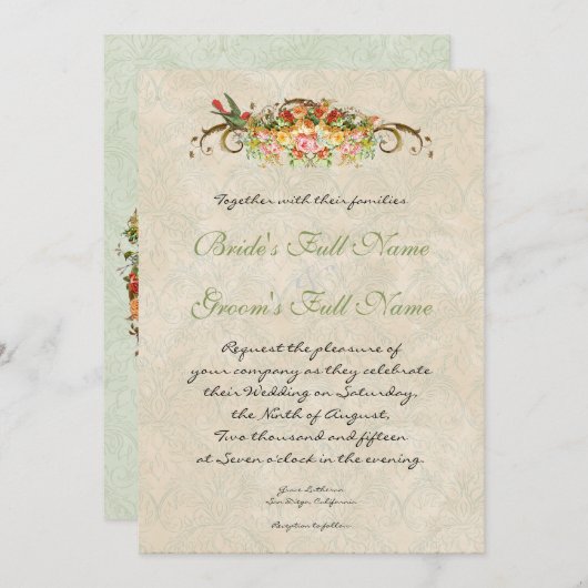  Roos n vogeltjes, bruiloft uitnodiging (Voorkant / Achterkant)