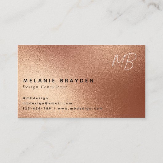 Roos Nep Goud Folie Minimalistische Twee Monogram Visitekaartje (Achterkant)