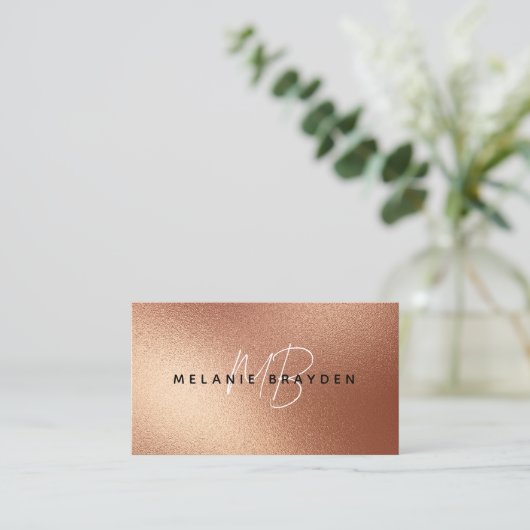 Roos Nep Goud Folie Minimalistische Twee Monogram Visitekaartje (Staand voorkant)