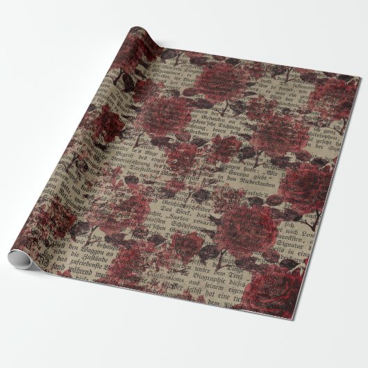  Roos Newsprint Typografie Cadeaupapier (Uitgerold)