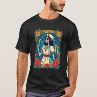 roos Nurse Skeleton Vrouwen Tarot Kaart los muerto T-shirt