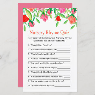 Roos Nursery Rhyme Quiz baby shower game