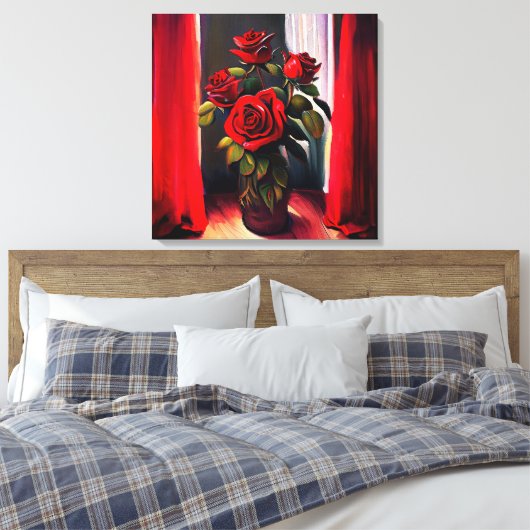 Roos olie verfstijl, Verrekte canvas afdrukken (Insitu (Slaapkamer))