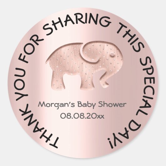 Roos Olifant Baby shower Favor Dank u Ronde Sticker (Voorkant)