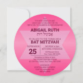 Roos Ombre Ster van David Hebreeuwse naam Bat Mitz Kaart (Voorkant)